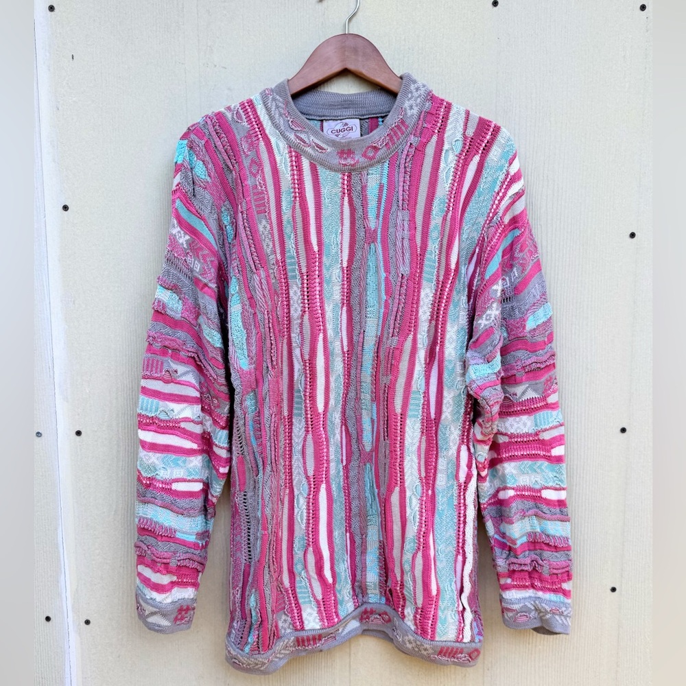 Rare Vintage 80s COOGI CUGGI Australia 3D Knit Multicolor Sweater Size L Adult